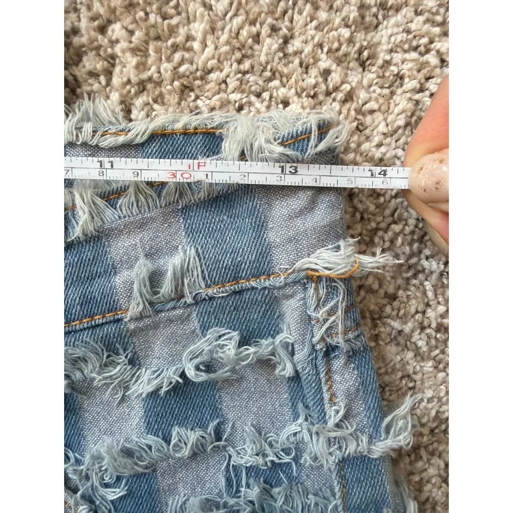 PrettyLittleThing Frayed Checkerboard Distressed High Waist Straight Jeans US 0